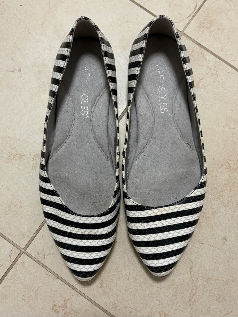 AEROSOLES Black & White Striped Pointed-Toe Flats, NWOT